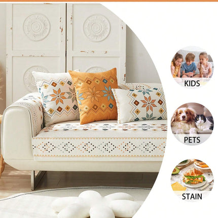 Geometric Pattern Sofa Cover 3 Seaters -70cm*180cm - Beige