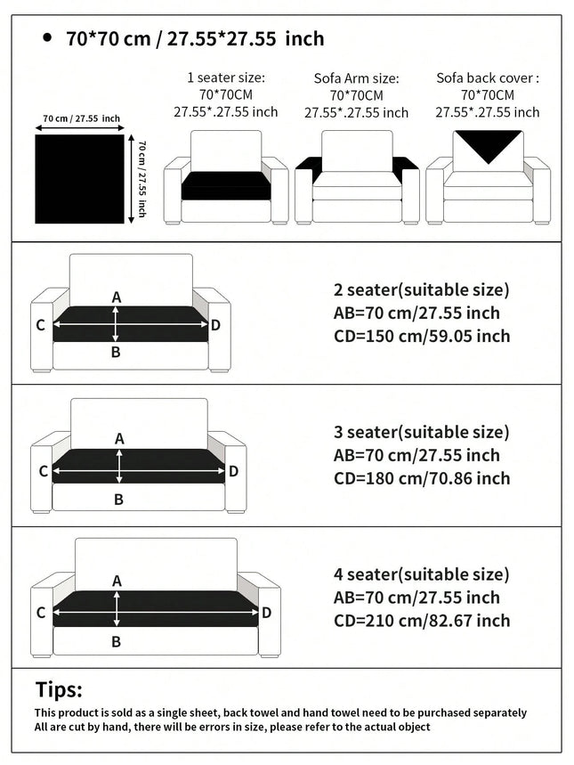 Geometric Pattern Sofa Cover- One Seater / Sofa Back / Sofa Arm - Blue - 70cm*70cm