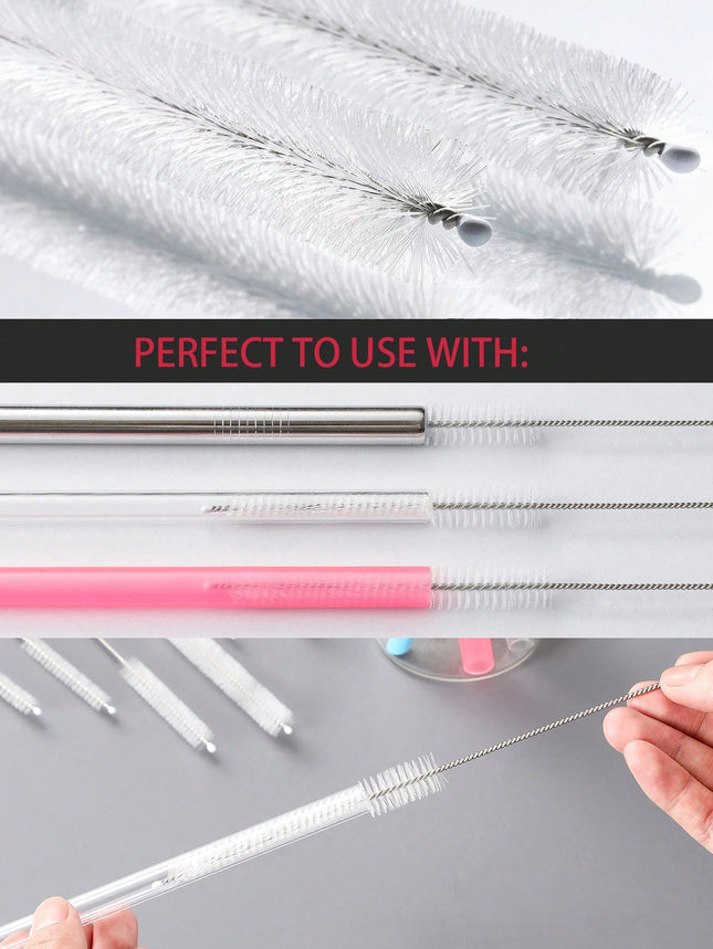Set of flexible straws with a hand holding one, on a gray background.