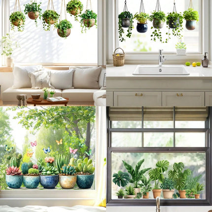 Hanging Green Potted Plant Window Sticker 33*67cm