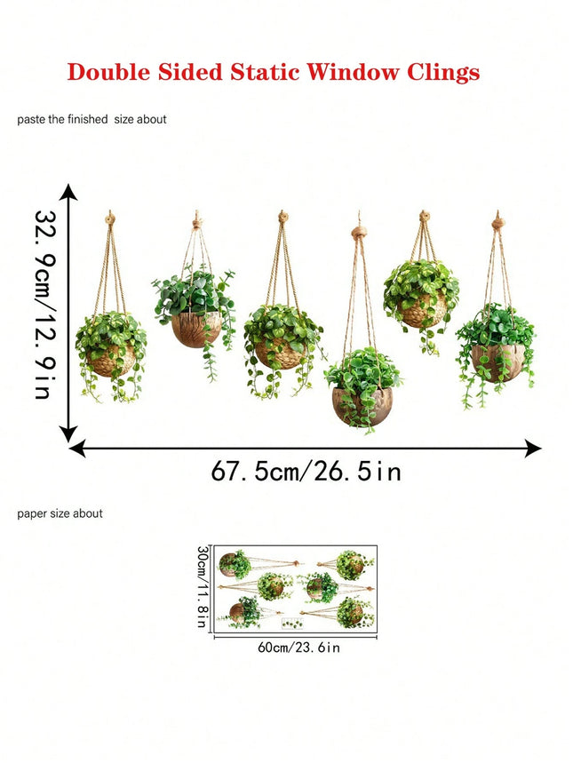 Hanging Green Potted Plant Window Sticker 33*67cm