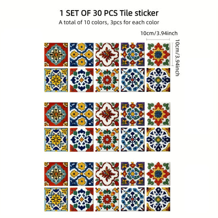 Bohemian Style Ceramic Wall Stickers 30pcs 10x10cm