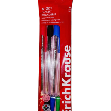 Set of 4 Ballpoint Pens R-301 Stick Classic 1.0Mm Assorted Colors / ERICHKRAUSE