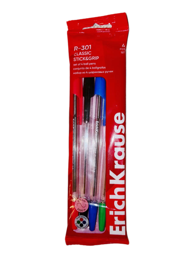 Set of 4 Ballpoint Pens R-301 Stick Classic 1.0Mm Assorted Colors / ERICHKRAUSE