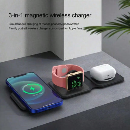 3-in-1 Foldable Magnetic Wireless Charger Black - SmartSouks