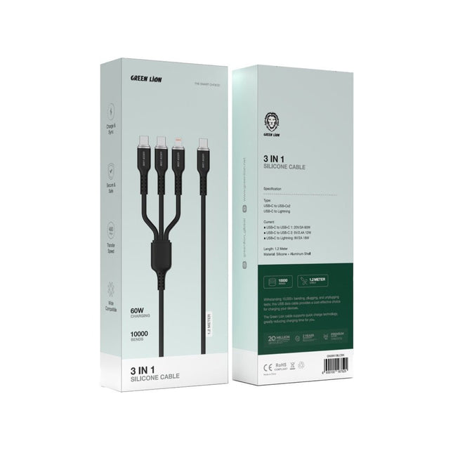 3 in1 Silicone Cable - Black - SmartSouks