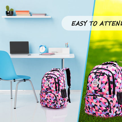 Geometric School Bag Set - Pink Orange Purple - 3PCS