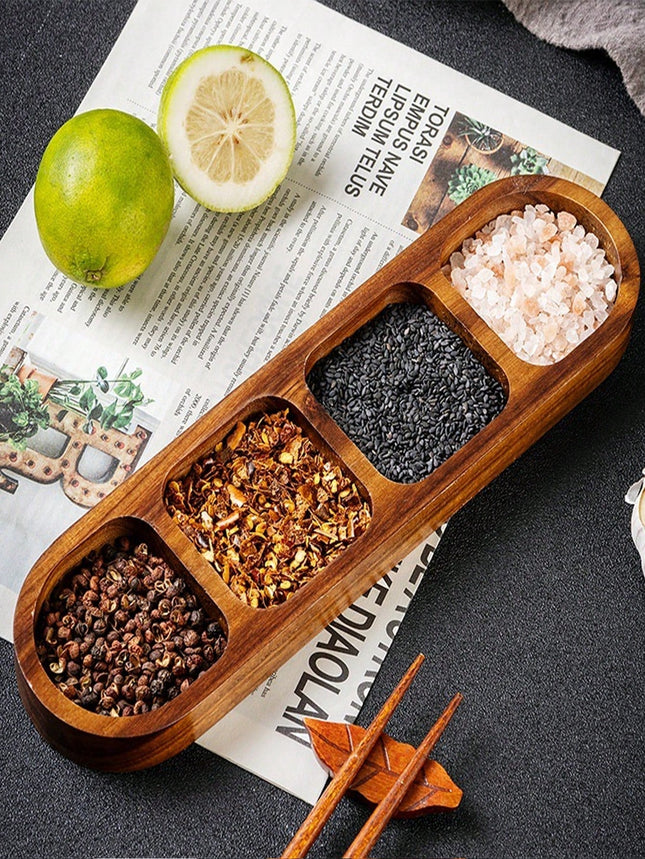 4 Compartments Wooden Divided Tray - SmartSouks