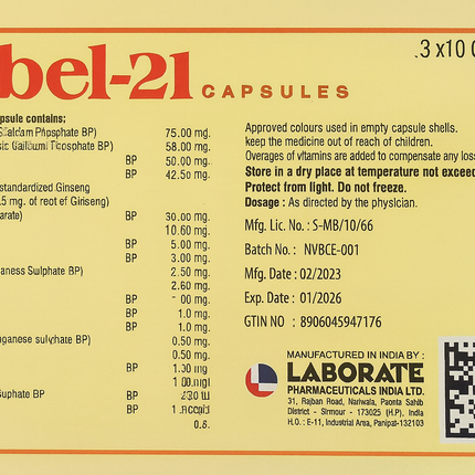 VIBEL-21 Energy Multivitamin 30 Tablets