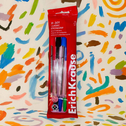 Set of 4 Ballpoint Pens R-301 Stick Classic 1.0Mm Assorted Colors / ERICHKRAUSE