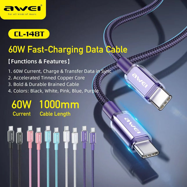 60W Fast Charging Cable / AWEI CL-148T Black - SmartSouks
