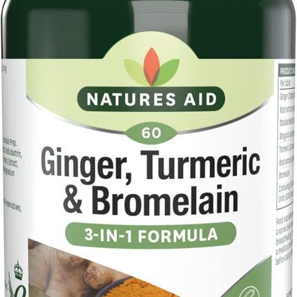 Natures Aid Ginger Turmeric Bromelain 60 Tablets