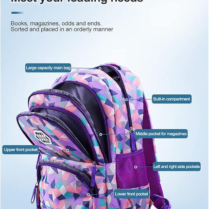Geometric School Bag Set - Pink Orange Purple - 3PCS
