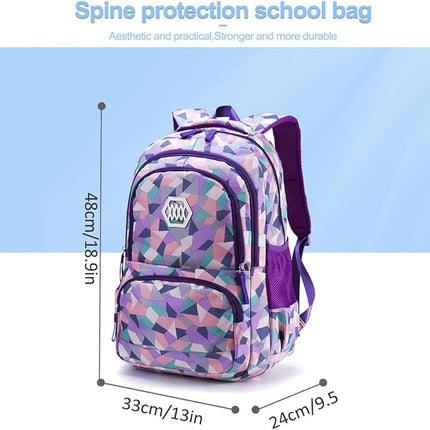 Geometric School Bag Set - Pink Orange Purple - 3PCS