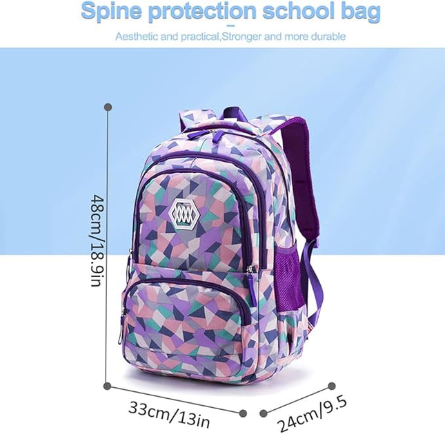 Geometric School Bag Set - Pink Orange Purple - 3PCS