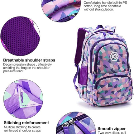 Geometric School Bag Set - Pink Orange Purple - 3PCS