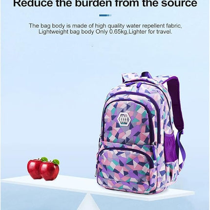 Geometric School Bag Set - Pink Orange Purple - 3PCS
