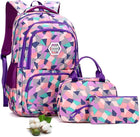 Geometric School Bag Set - Pink Orange Purple - 3PCS