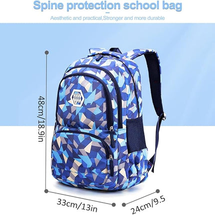 Geometric School Bag Set - Blue Beige - 3PCS