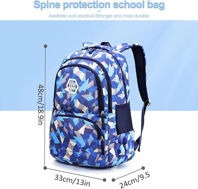 Geometric School Bag Set - Blue Beige - 3PCS