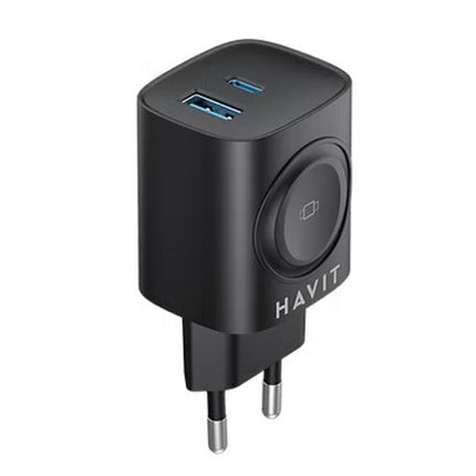 Travel Adapter 22W With Dual USB C + USB A + Watch Charger Black / Havit