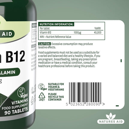 Natures Aid 1000Ug Vitamin B12 - 90 Tablets