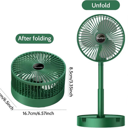 Foldable Desk Fan 3 Speeds, 180° Tilt Adjustable Rechargeable Fan with Low Noise & Long Battery Life