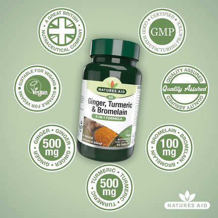 Natures Aid Ginger Turmeric Bromelain 60 Tablets