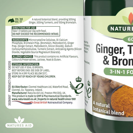 Natures Aid Ginger Turmeric Bromelain 60 Tablets