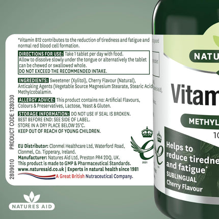 Natures Aid 1000Ug Vitamin B12 - 90 Tablets