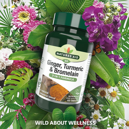 Natures Aid Ginger Turmeric Bromelain 60 Tablets
