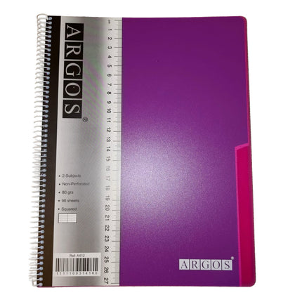 University Copybook 2-Subject A4 Plastic Cover Spiral Square 96Sh 80G / ARGOS BTS