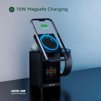 Smart Station Pro LCD Display Wireless Charger with Speaker - Black