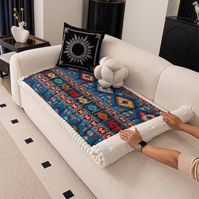 Elegant Thick Sofa Cushion Bohemian Anti-Slip Plush Blue