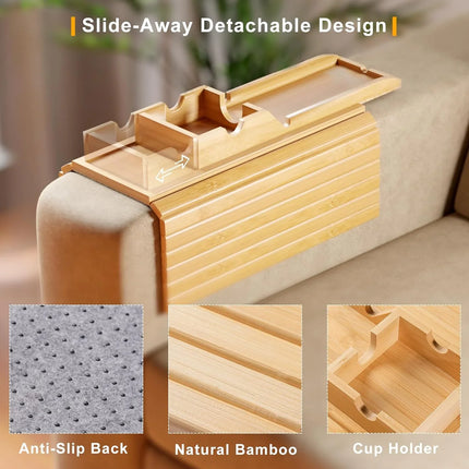 Bamboo Sofa Armrest Slide Tray
