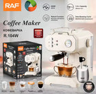 RAF coffee maker with packaging on a light background