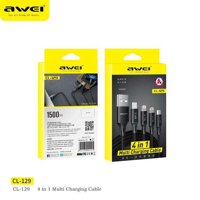 AWEI 4 in 1 Fast Charge Braided Data Cable - SmartSouks