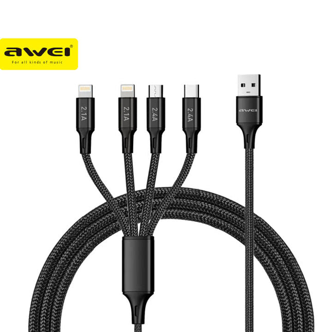 AWEI 4 in 1 Fast Charge Braided Data Cable - SmartSouks