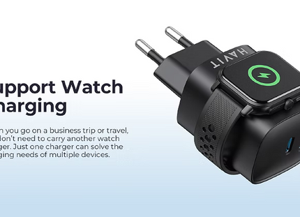 Travel Adapter 22W With Dual USB C + USB A + Watch Charger Black / Havit