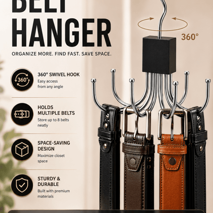 Belt Hanger, Closet Belt Organizer/ Black