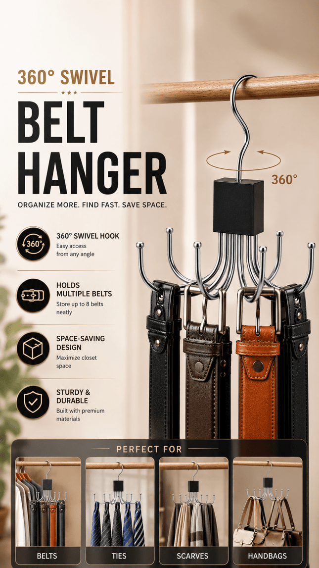 Belt Hanger, Closet Belt Organizer/ Black