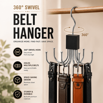 Belt Hanger, Closet Belt Organizer/ Black