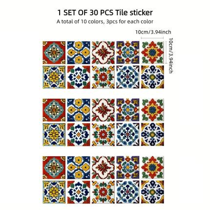 Bohemian Style Ceramic Wall Stickers 30pcs 10x10cm - SmartSouks