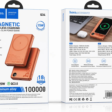 Magnetic Wireless Power Bank Fast Charge PD20W 10000mAh -Orange
