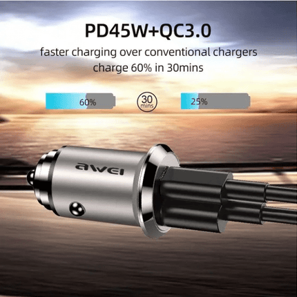 Car Fast Charger PD 30W + QC3.0 /AWEI C-854 Black - SmartSouks