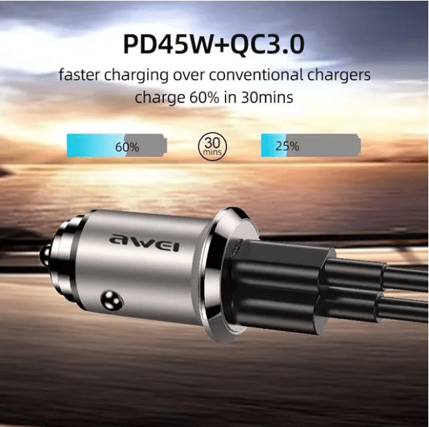 Car Fast Charger PD 30W + QC3.0 /AWEI C-854 Black - SmartSouks