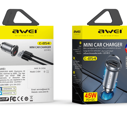 Car Fast Charger PD 30W + QC3.0 /AWEI C-854 Black - SmartSouks