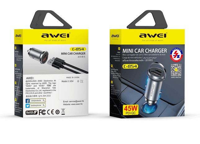 Car Fast Charger PD 30W + QC3.0 /AWEI C-854 Black - SmartSouks