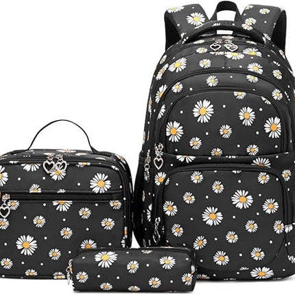 Daisy Printed Kids Backpack Set - Black/Yellow - 3 pcs - SmartSouks