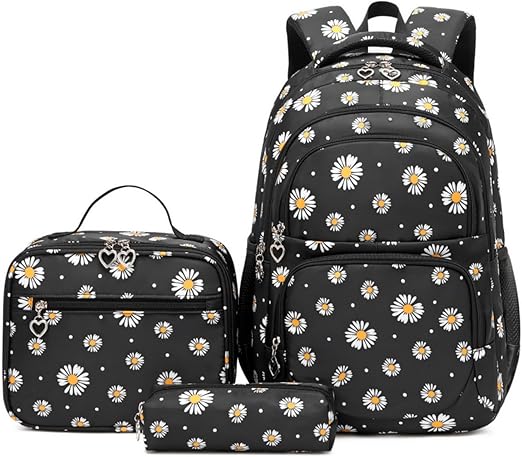 Daisy Printed Kids Backpack Set - Black/Yellow - 3 pcs - SmartSouks